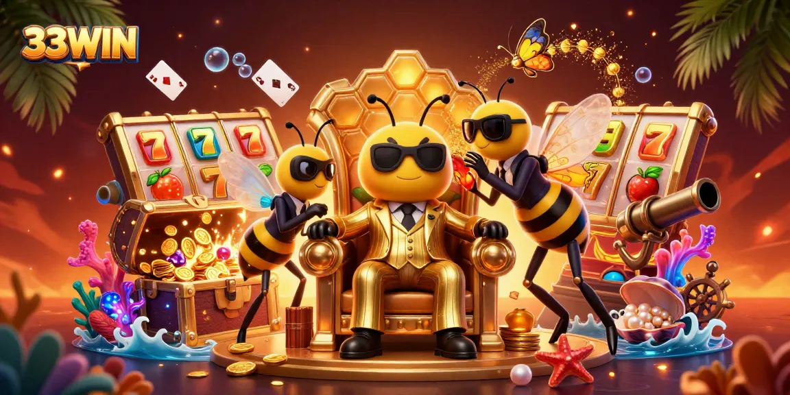 Experience thrilling gaming with 33WIN's dynamic casino features and vibrant graphics in this exciting illustration.