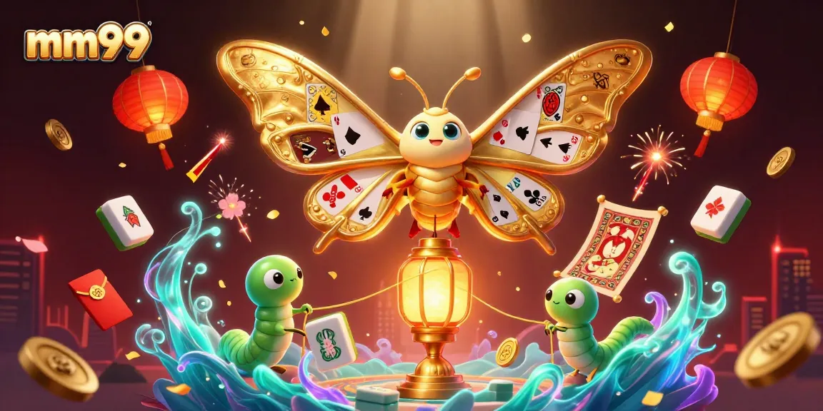 Experience excitement at mm99 with a vibrant 3D casino scene filled with golden casino elements.
