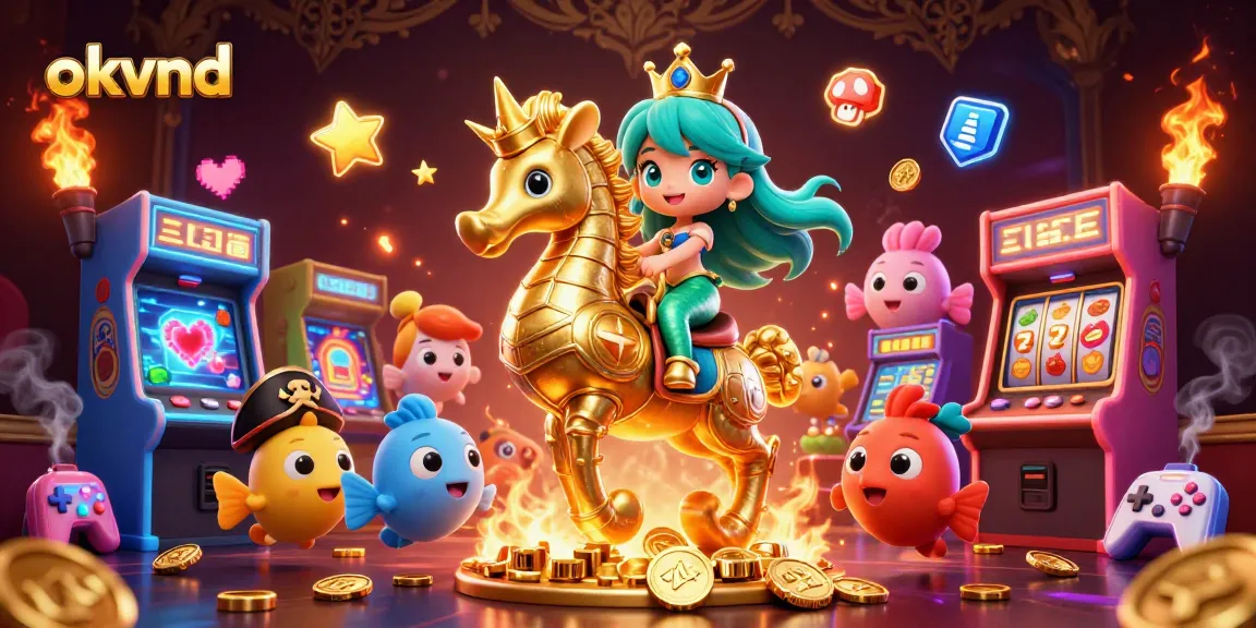 Spin slots with okvnd's colorful illustrated mermaid, golden seahorse, and vibrant game elements.