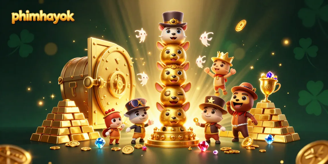 Experience thrilling action with phimhayok as cartoon characters and treasure merge in a vibrant casino scene.