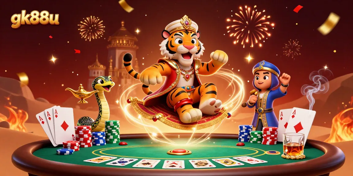 Engage with gk88u platform, featuring vibrant casino elements and exciting 3D characters in action.