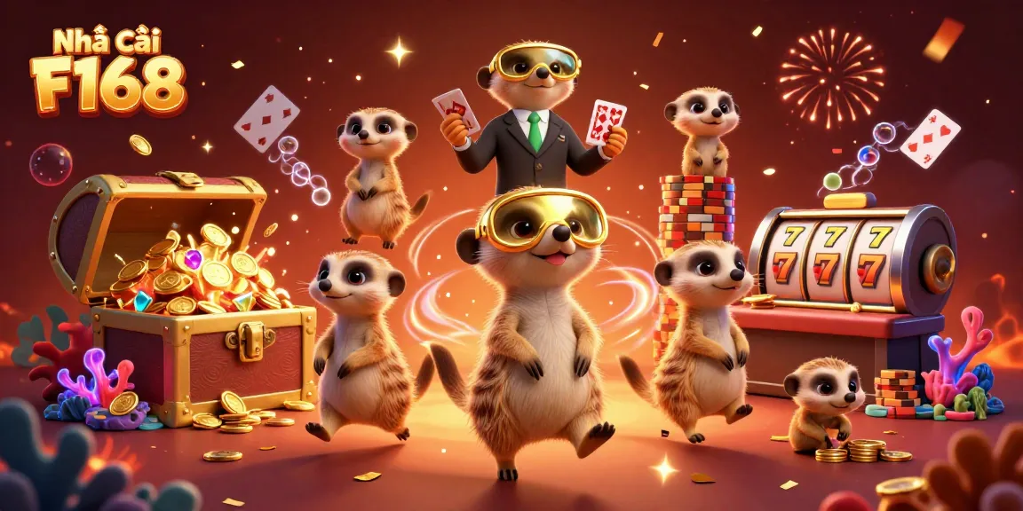 Experience the exhilarating action at Nhà cái F168's vibrant online casino with dynamic meerkat characters and thrilling gaming elements.