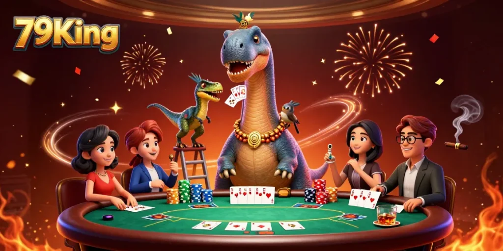 Experience thrilling gaming action at 79King with our exciting poker showdown illustration!