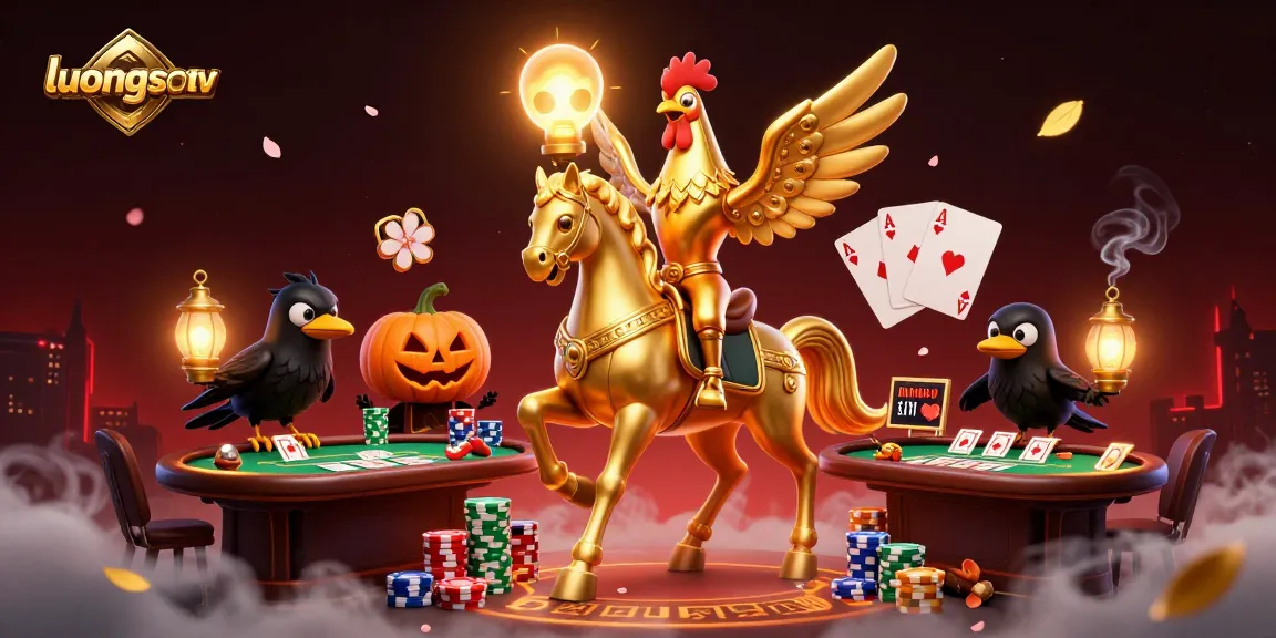 Experience live betting action on luongson tv with unique illustrations of golden characters in a casino.