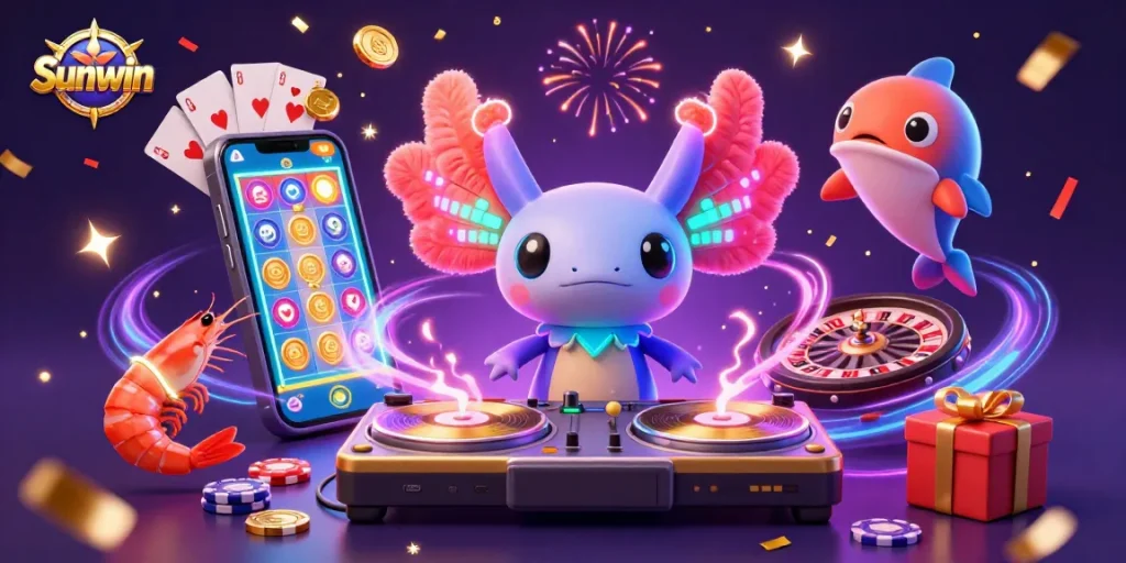 Spin vibrant slots with Sunwin in an energetic underwater casino scene bursting with fun.