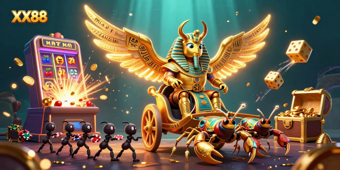 Engage in thrilling gameplay at XX88, where scarab warriors bring luck and fortune in an epic casino scene.