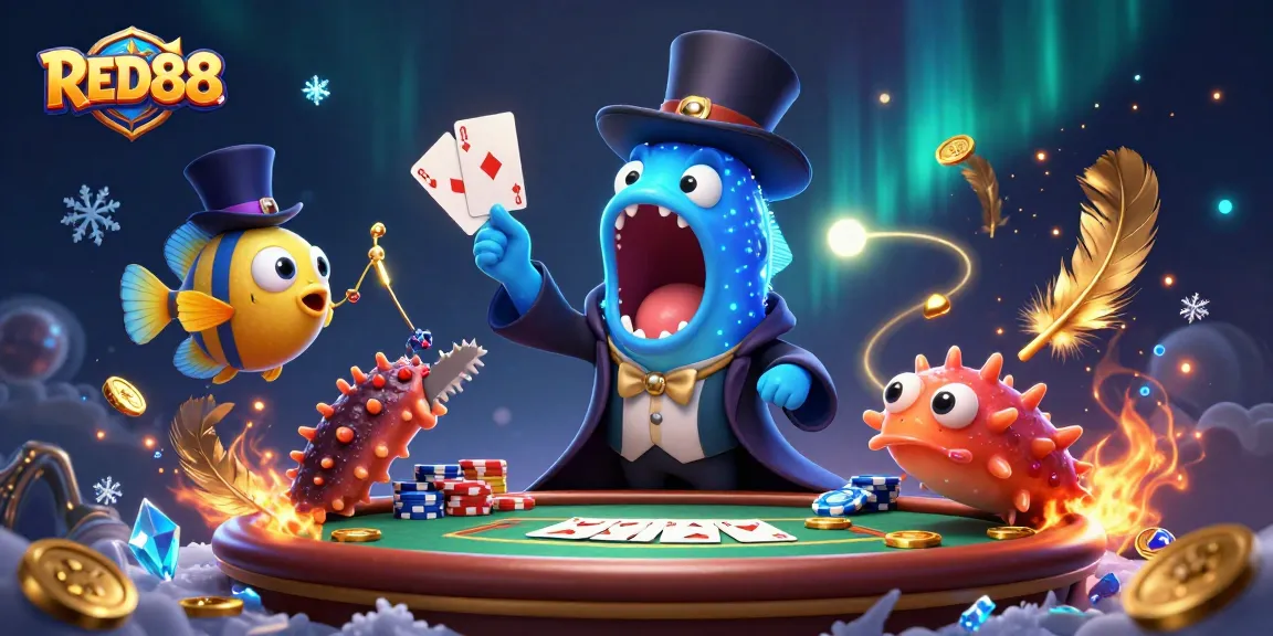 Engage with RED88 by experiencing the thrill of poker with unique characters and vibrant casino elements.