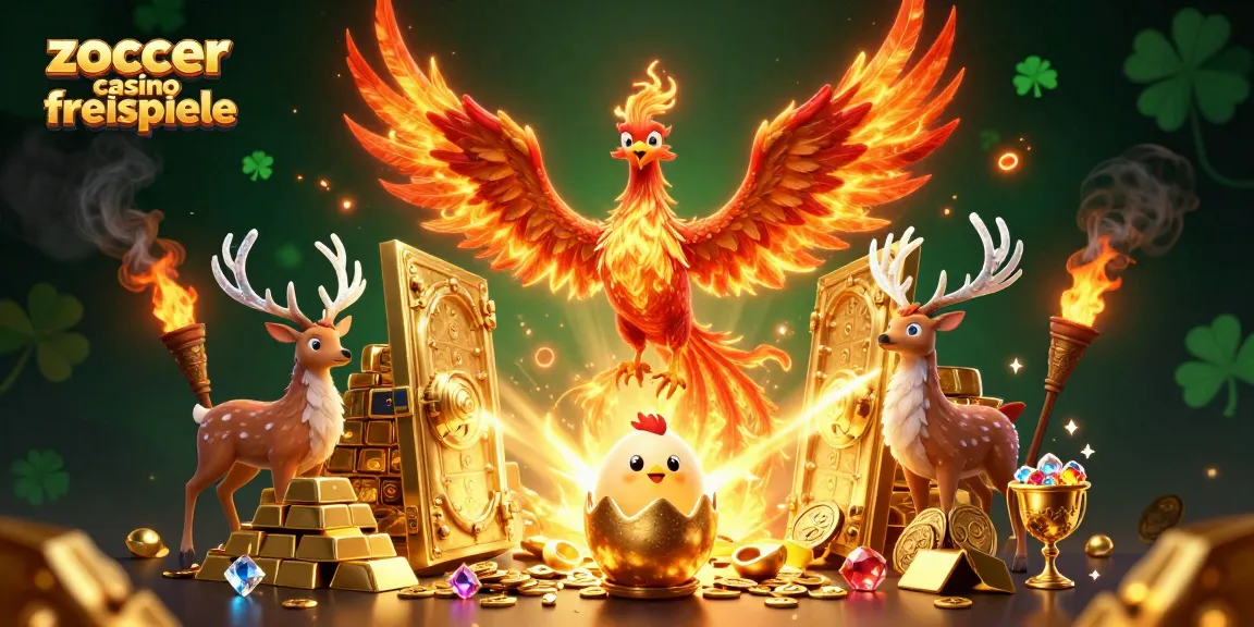 Erlebe die Zoccer Casino Freispiele mit feurigen Phönixen und schimmerndem Gold in einem atemberaubenden 3D-Design.