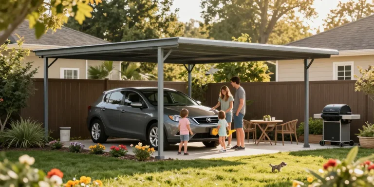 Carports bieten Schutz für Fahrzeuge und schaffen Platz für Familienaktivitäten im Garten.