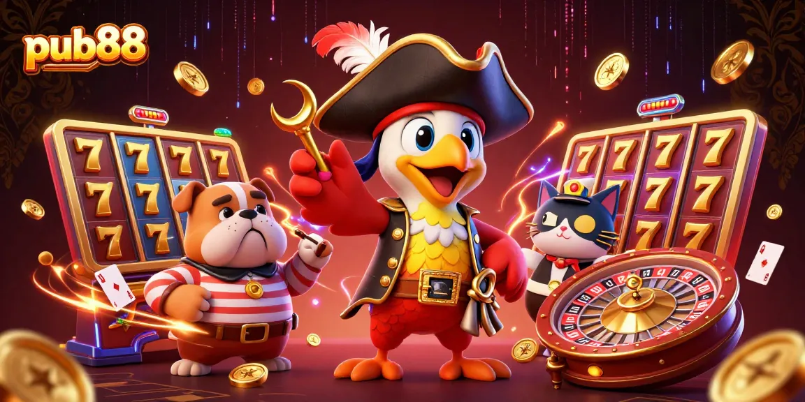 Engage with thrilling games at pub88, featuring pirate adventures amidst vibrant casino elements.