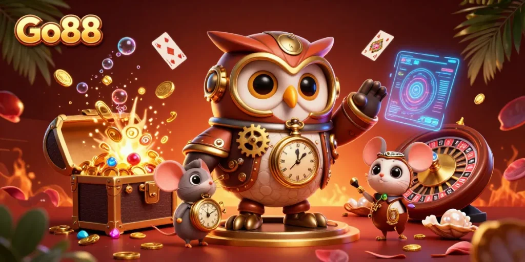 Experience thrilling games at Go88 with vibrant scenes of the casino and exciting action.