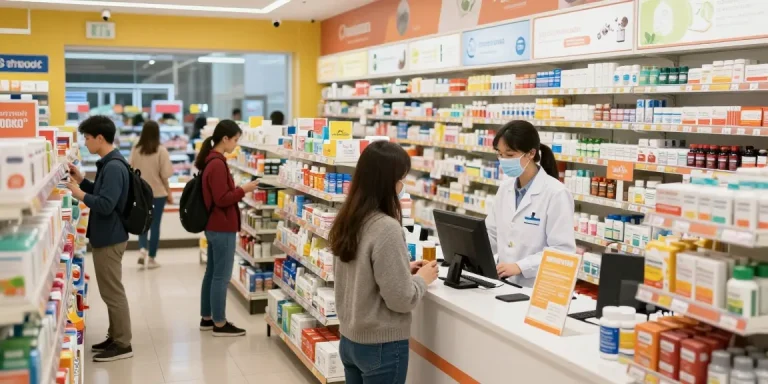 Im Selliza Pharma Shop betrachten Kunden Wellnessprodukte in einladender Atmosphäre.