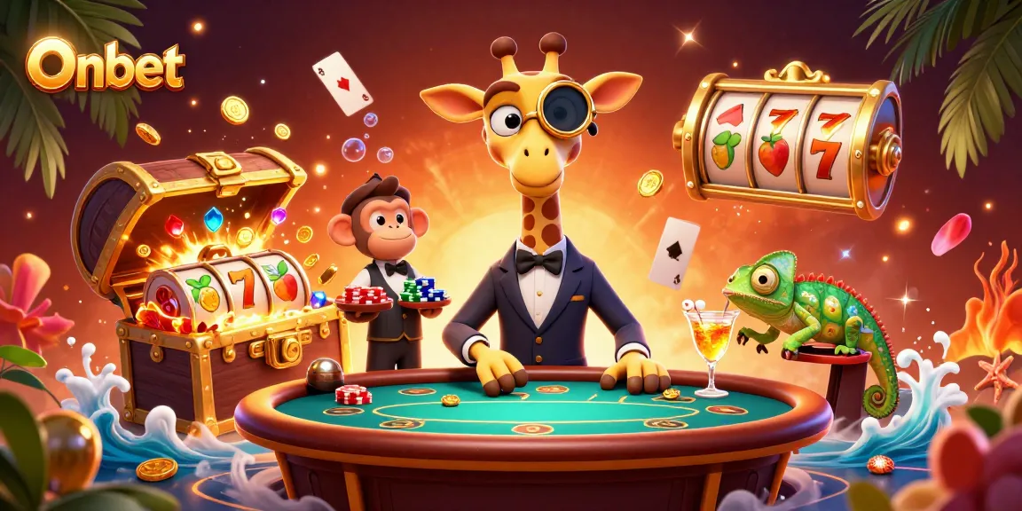 Experience the thrill of Onbet with a giraffe high-roller at a vibrant casino scene.
