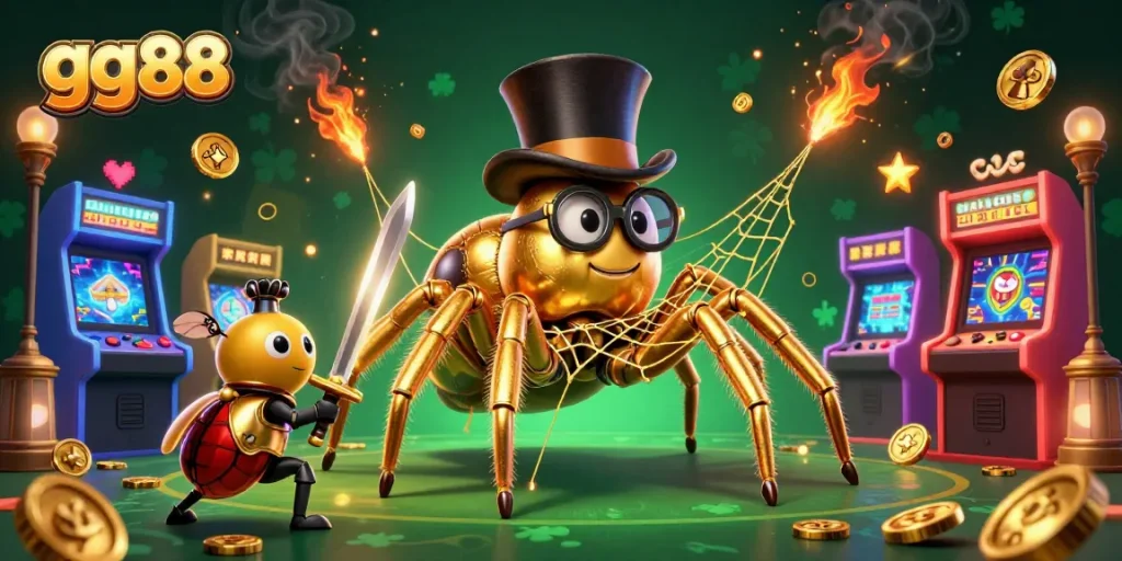 Embark on thrilling bets with gg88 at a vibrant casino scene featuring colorful characters and game elements.