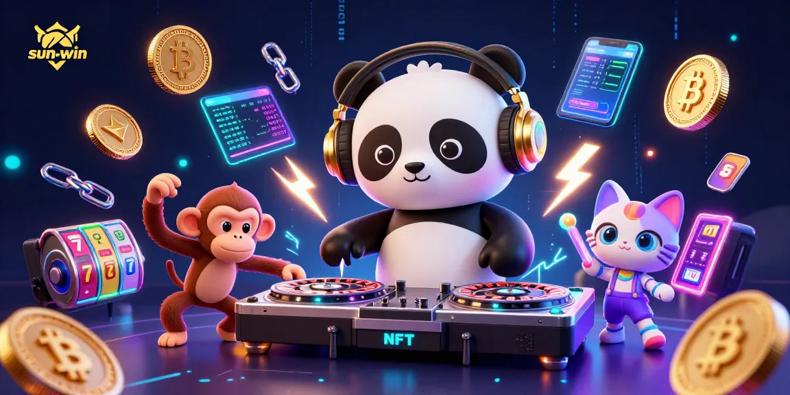 Spin the reels and win big at sun-win, highlighting a vibrant casino scene with playful characters and neon elements.