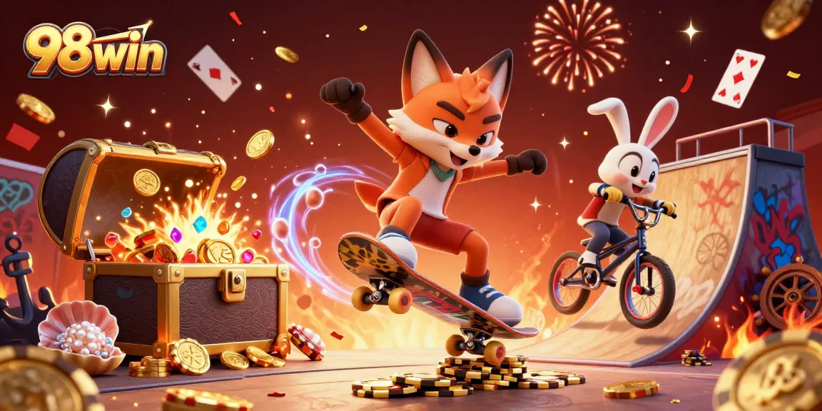 Experience thrilling gaming with 98win in this vibrant 3D casino illustration.