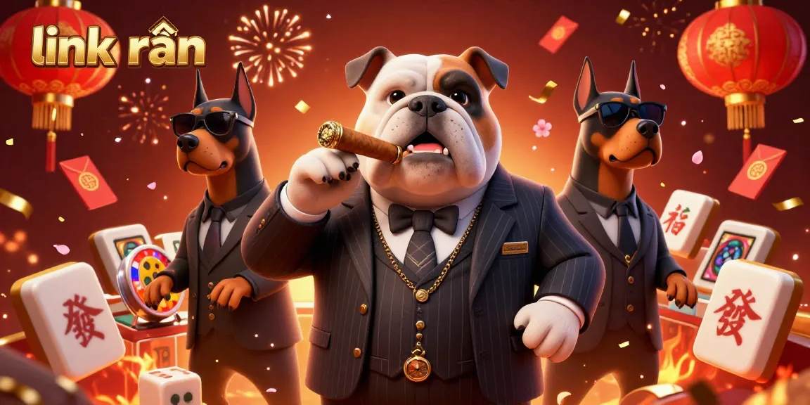Engage with "link trần" in this vibrant casino scene filled with festive elements and dynamic characters.