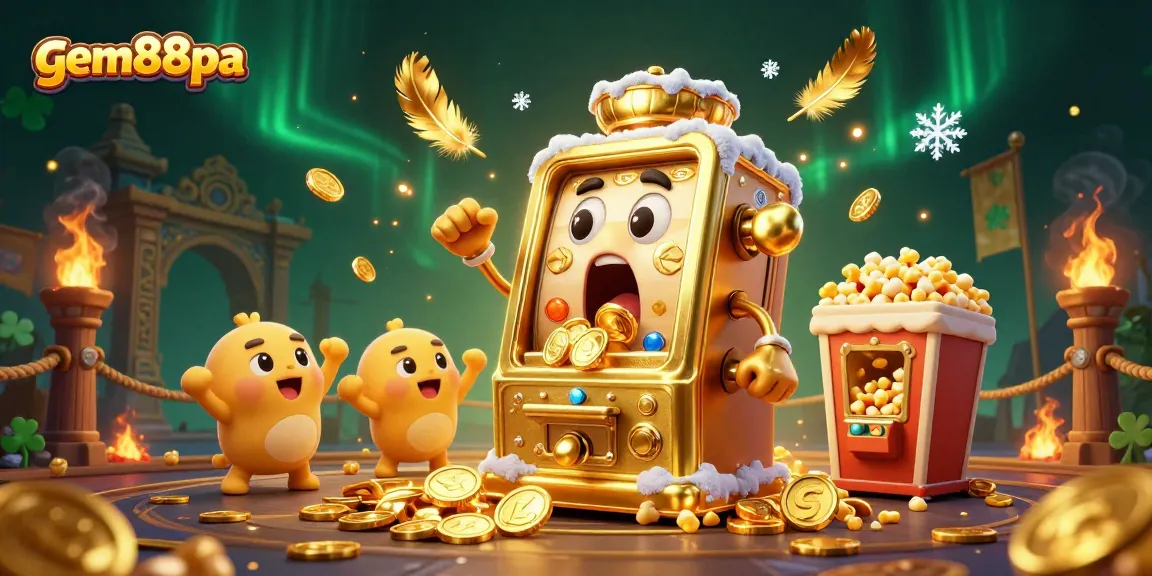 Experience gem88pa's thrilling jackpot action as cartoon slot machines celebrate with golden coins!
