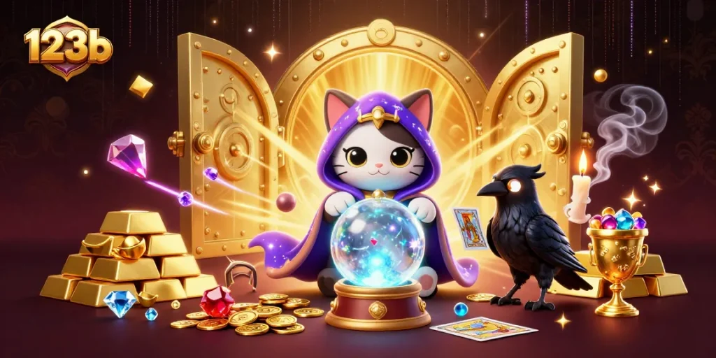 Experience winning strategies at 123b with the vibrant allure of treasure and mystical elements in a dynamic casino scene.