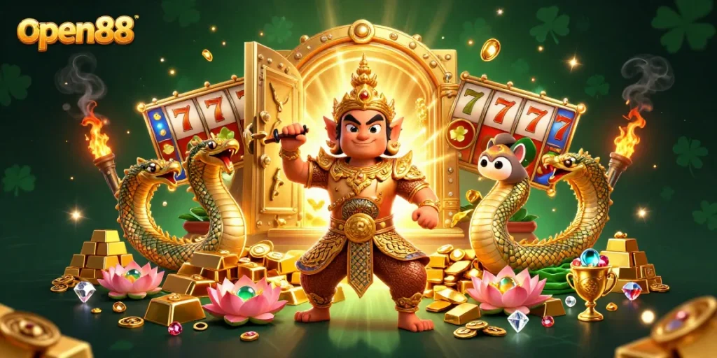 Experience thrilling slots at open88 with the guardian and Naga serpent among treasures.