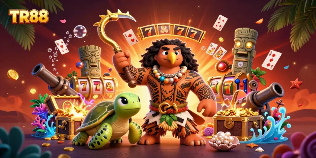Engage in the dynamic action of TR88 with Polynesian demigod and slot game elements.