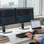 Der edimakor Softwareentwickler arbeitet in einem modernen Büro mit Licht und inspirierender Atmosphäre.