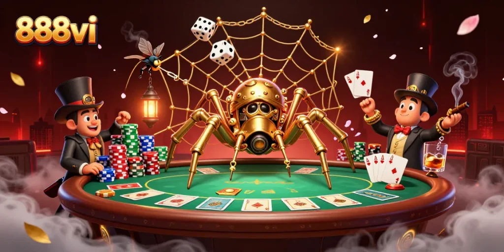 Experience thrilling gaming moments at 888vi with a captivating steampunk-inspired casino scene.