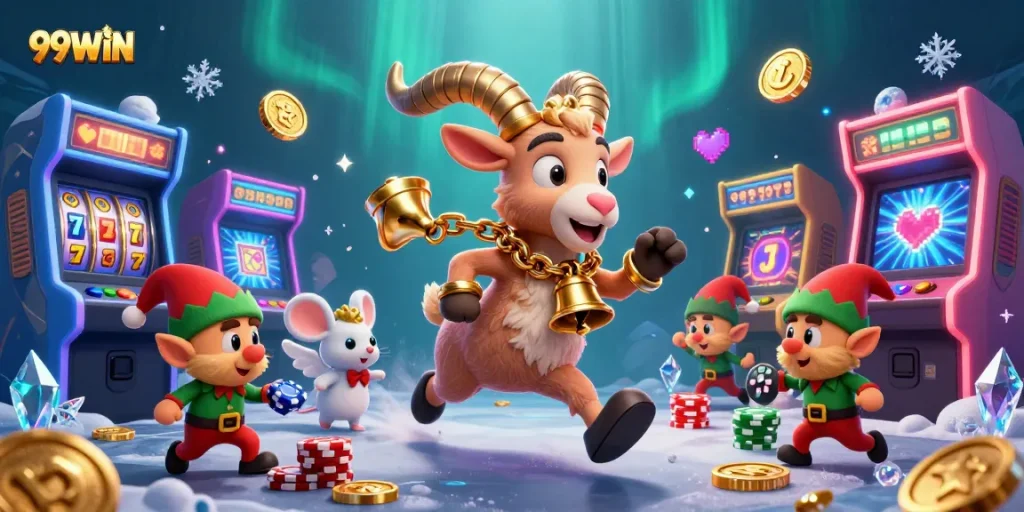 Win big at 99WIN's thrilling casino with 3D characters like Krampus and playful elves!