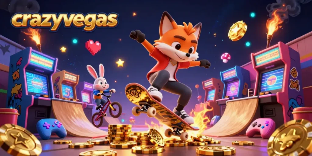 Experience the thrill at crazyvegas with an exciting 3D casino scene featuring playful characters.
