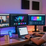Professioneller IPTV Smart Player Arbeitsplatz mit Analysen und Benutzeroberflächendesigns, IPTV Smarters Pro im Einsatz.