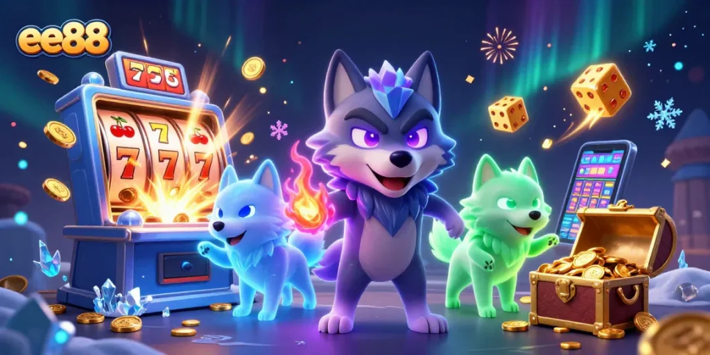 Join the thrilling jackpot experience with ee88's vibrant 3D casino illustration featuring animated slot machines and exciting gameplay!