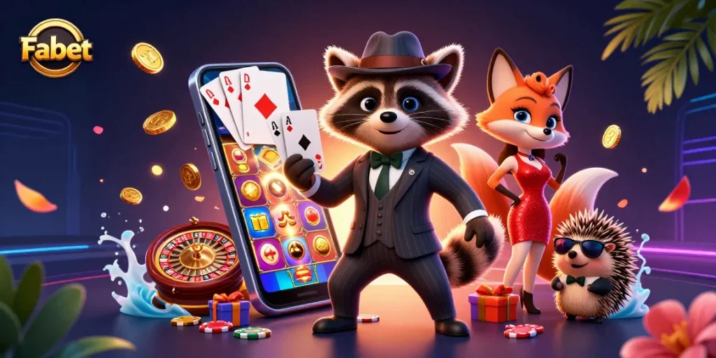 Experience vibrant gameplay at Fabet with a raccoon in a suit, fox in sequin, and a hedgehog bouncer.