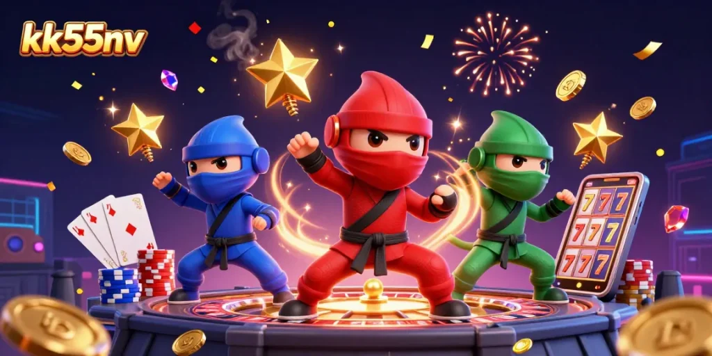 Experience thrilling gameplay at kk55nv with vibrant casino elements in a dynamic chameleon ninja scene.