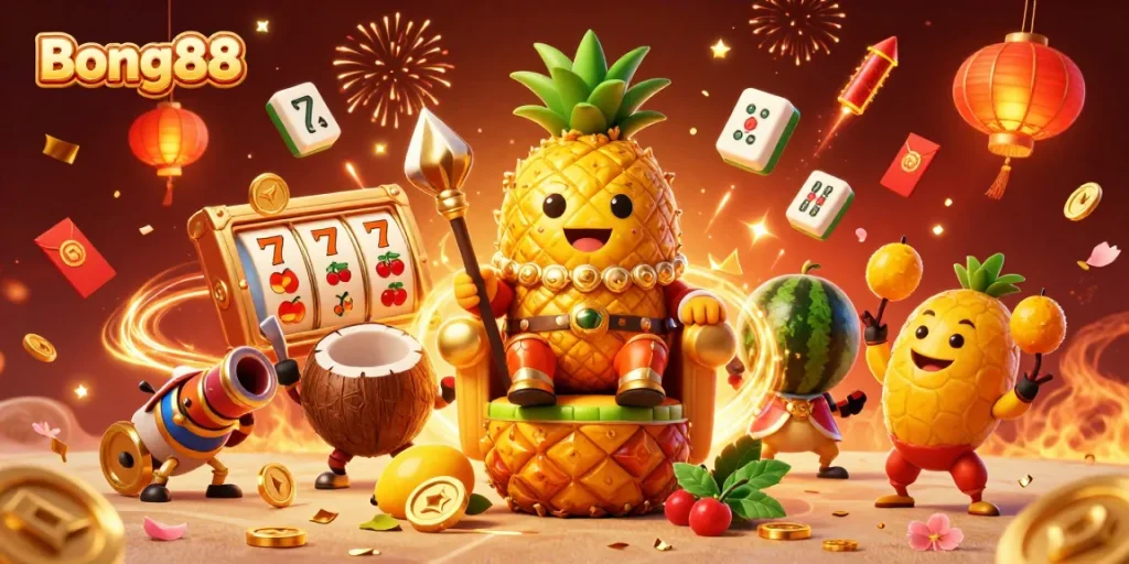 Bong88 offers immersive gameplay with golden pineapple king and vibrant casino elements for thrilling experiences