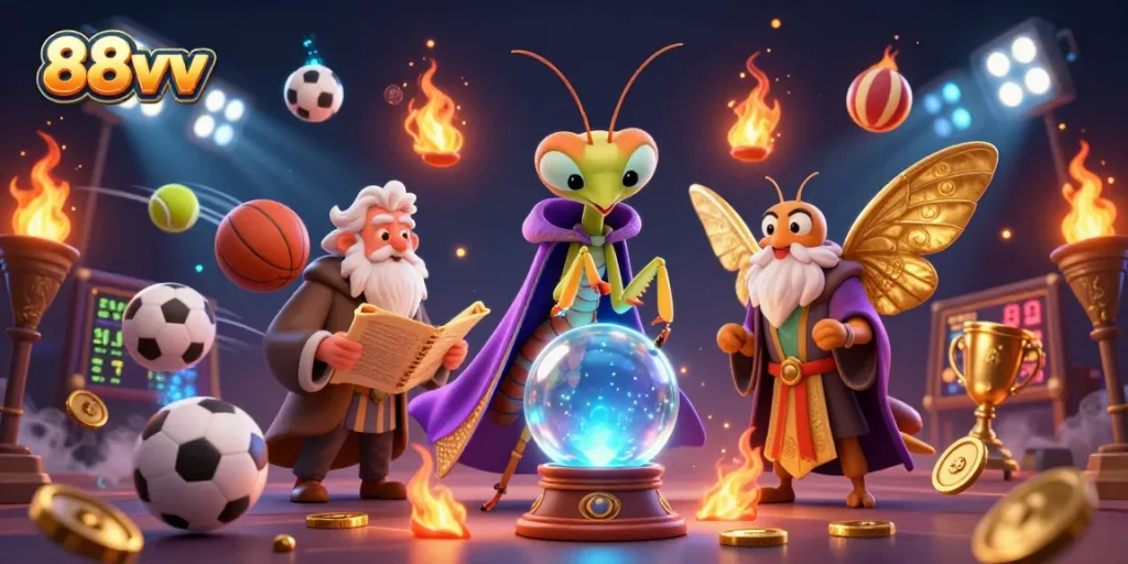 Experience thrilling sports action with 88vv's animated fortune teller and vibrant elements.