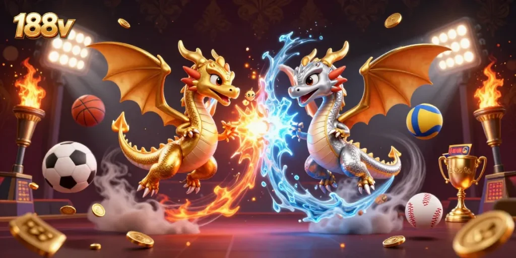 Experience thrilling gameplay with 188v featuring dynamic dragons and sports elements in a captivating scene.