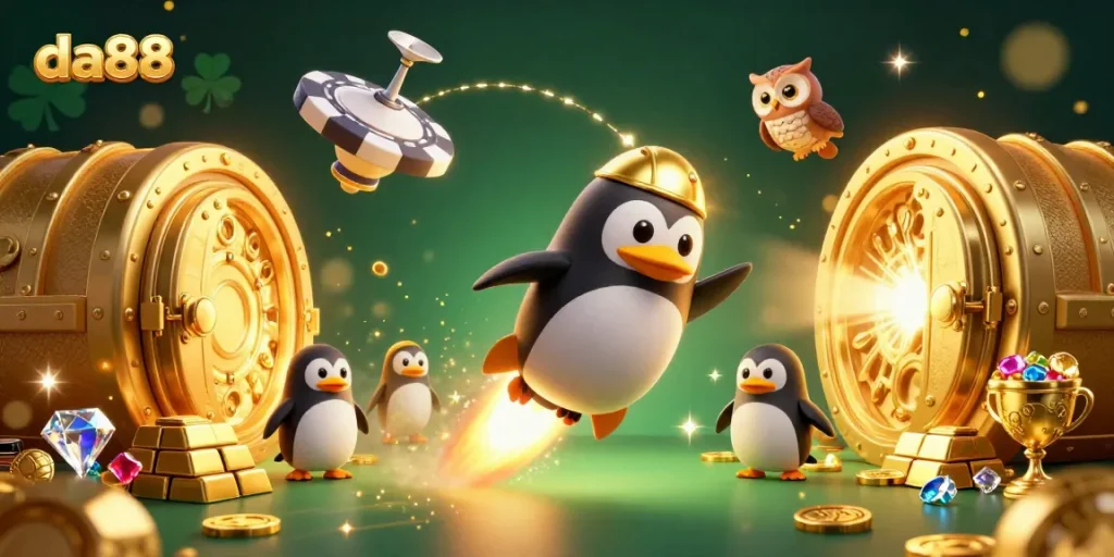 Engage with da88 and win exciting treasures in this vibrant 3D casino-themed illustration.