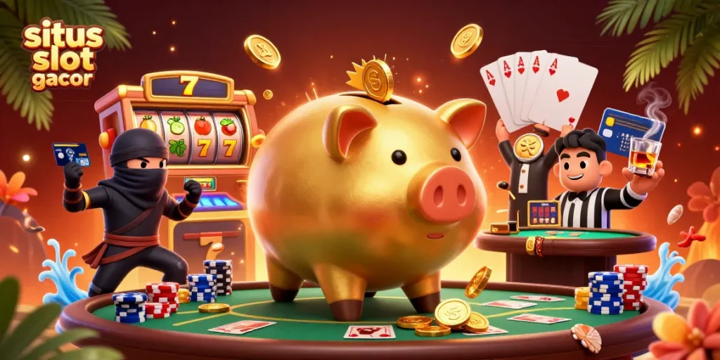 Experience thrilling gameplay with situs slot gacor and vibrant characters in an action-packed casino scene.