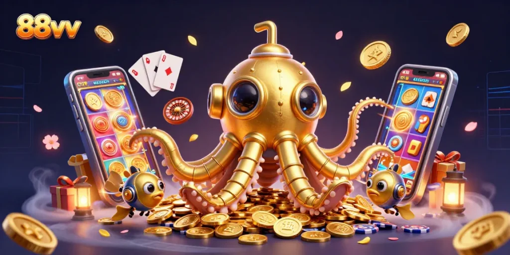 Experience thrilling gameplay with 88vv at the center of a vibrant casino scene filled with excitement.