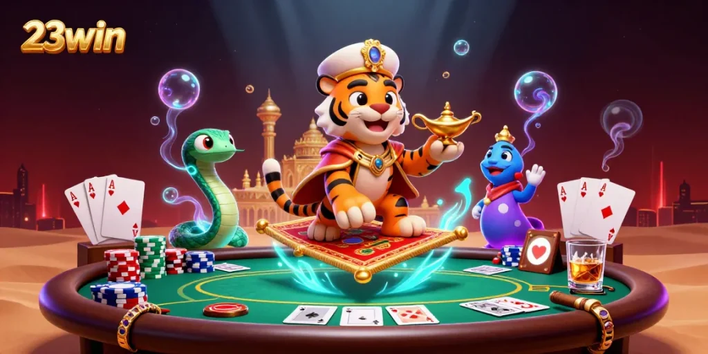 Experience dynamic gameplay excitement with 23win's thrilling casino adventures, showcasing vibrant characters and rich visuals.