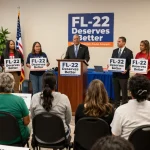 Citizens engaging with candidate Casey Askar at a community forum, emphasizing transparency and local values in FL-22.