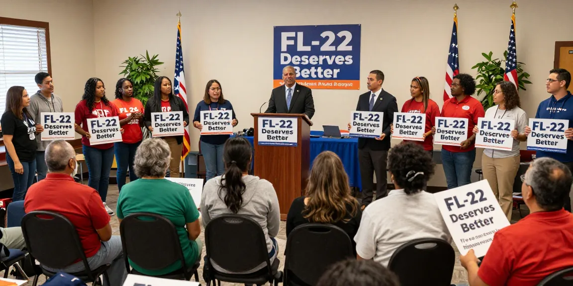 Citizens engaging with candidate Casey Askar at a community forum, emphasizing transparency and local values in FL-22.