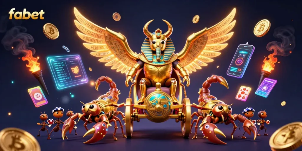 Engage with fabet's thrilling casino adventures featuring colorful slot elements and golden characters.