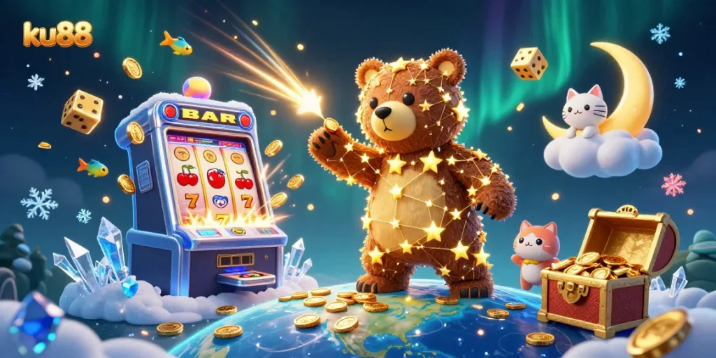 Try your luck with ku88 at this vibrant 3D casino scene featuring excitement and winning opportunities.