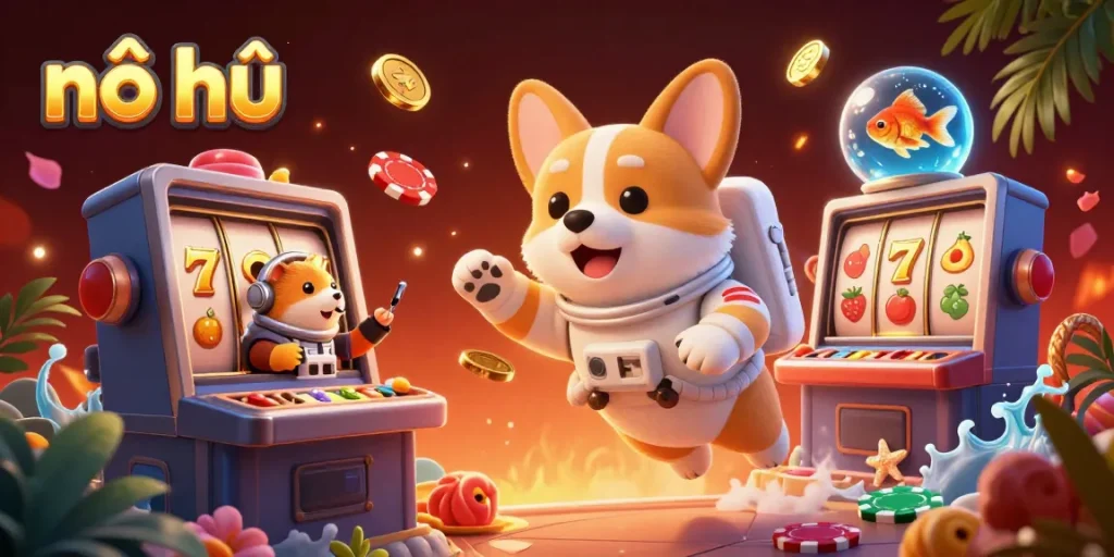 Win big on nổ hũ as characters soar through a vibrant cosmic casino adventure.