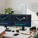 Aktuelle Krypto-Studien und Marktanalysen in modernem Büro mit Charts und Statistiken.