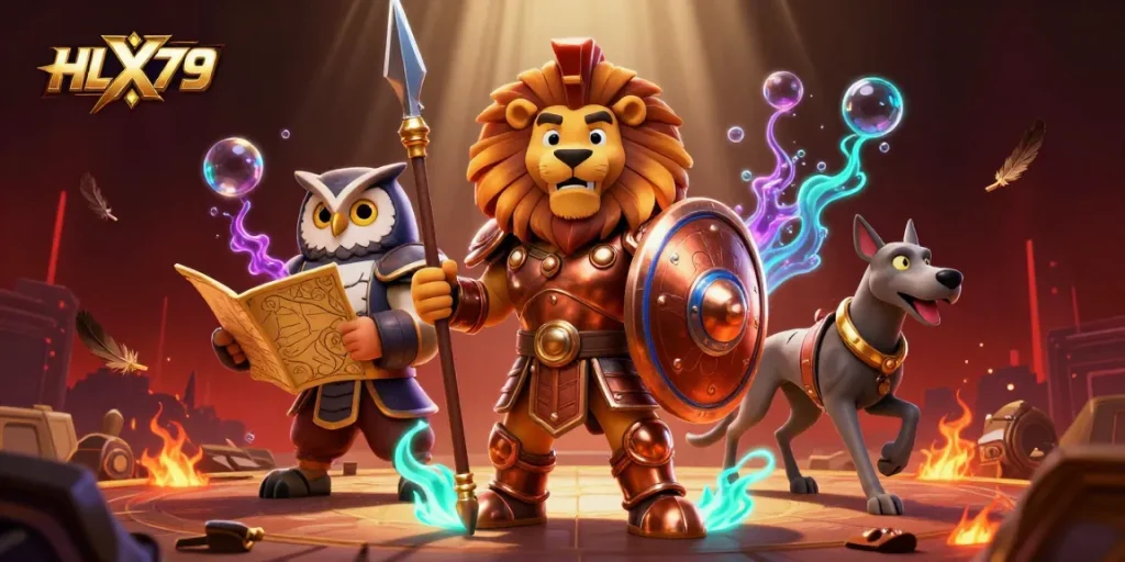 Watch the HLX79 Spartan lion dominate the cockfighting arena with a heroic stance.