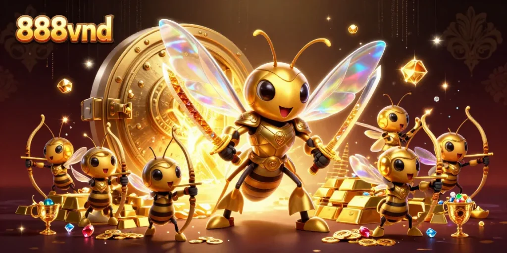 Experience the excitement of 888vnd with a golden hornet championing treasures and dynamic gameplay