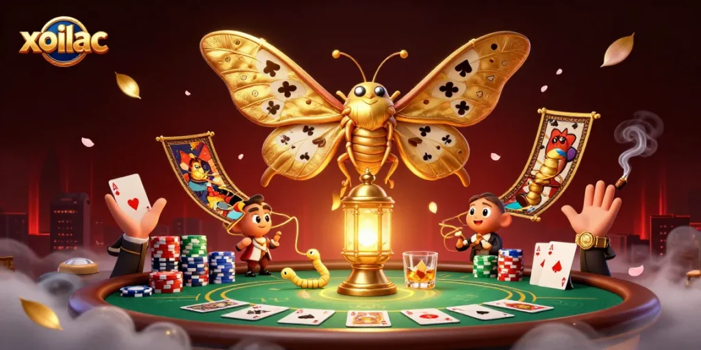Experience the thrill of xoilac with dynamic poker elements in a vibrant 3D scene.