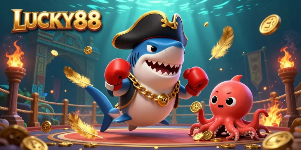 Join LUCKY88's pirate-themed casino adventure with vibrant characters and exciting gambling elements.